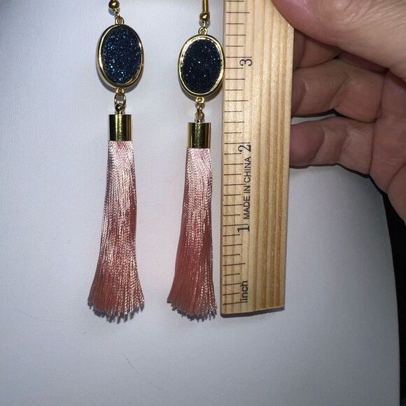 Boho Drusy Tassel Earrings - Picture 8 of 9